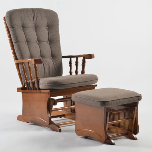 Anti-Pinch Glider Chair with Ottoman, Nursery Rocking Chair for Baby & Mom, Solid Wood Glider Rocker with High Back Cushion, Nursing Chair for Living Room, Bedroom & Nursery, Antique Espresso
