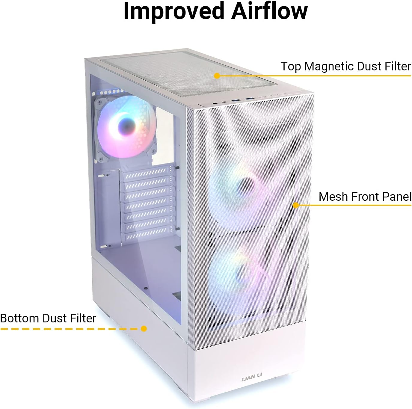 LIAN LI LANCOOL 205 MESH Mid-Tower Gaming PC Case - White, Mesh Front Panel, Tempered Glass Side Panel, 3 Pre-Installed ARGB PWM Fans, Water-Cooling Ready