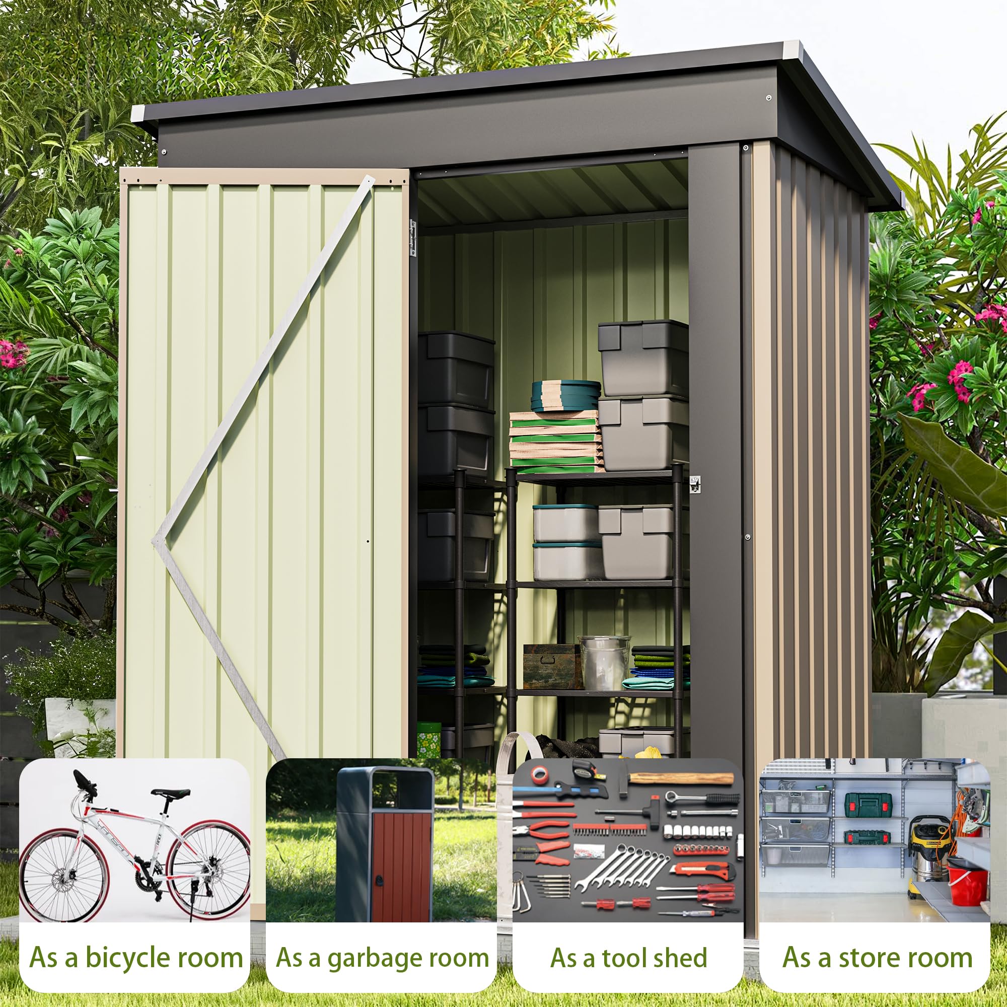 PATIOWELL 5x3 FT Outdoor Metal Storage Shed with Lockable Door