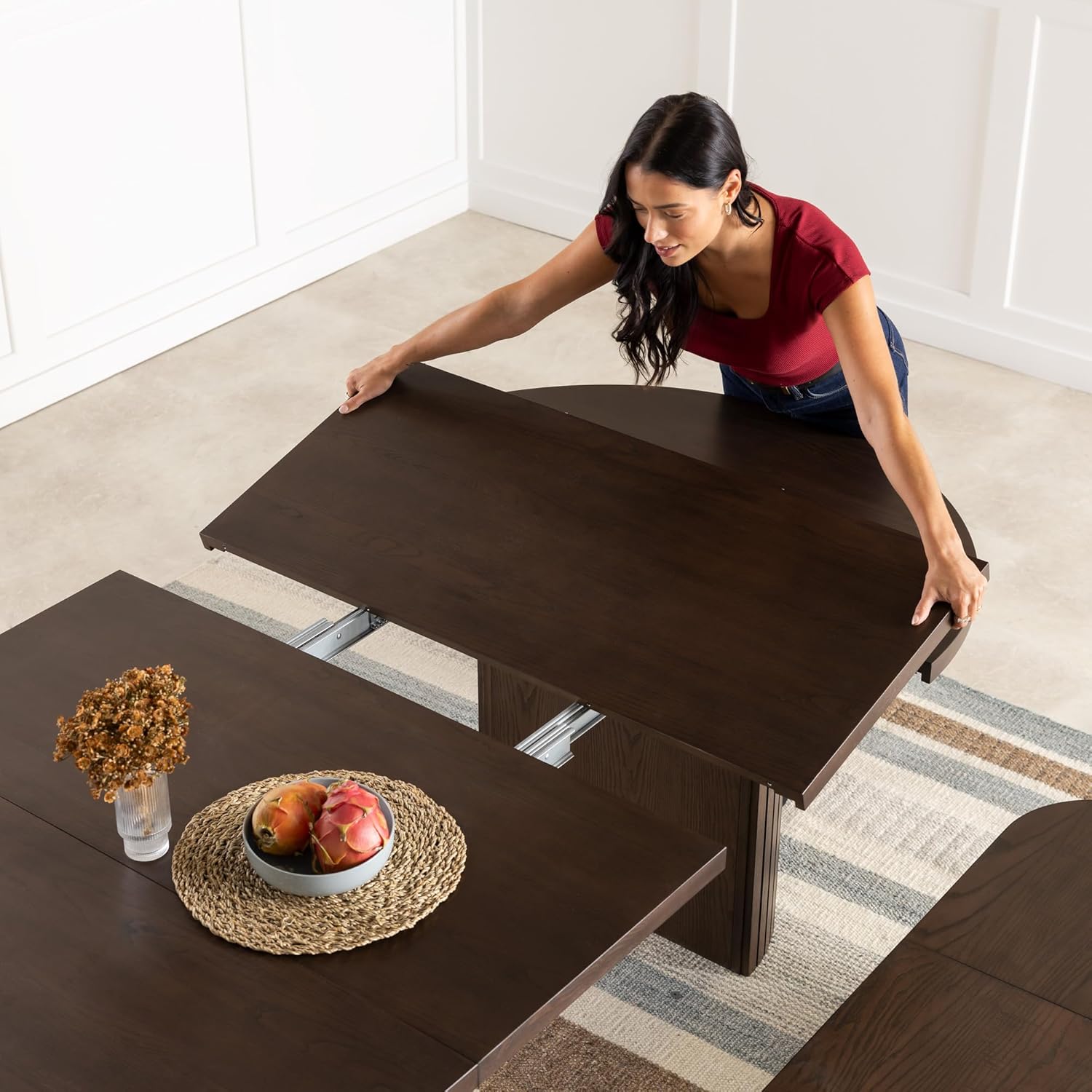 Transformer Table - Solid Wood Extendable Round Dining Table Set with 4 Chairs, Seats 4-10, Extendable Round Dining Set, Dark Brown (Table + 4 Chairs)