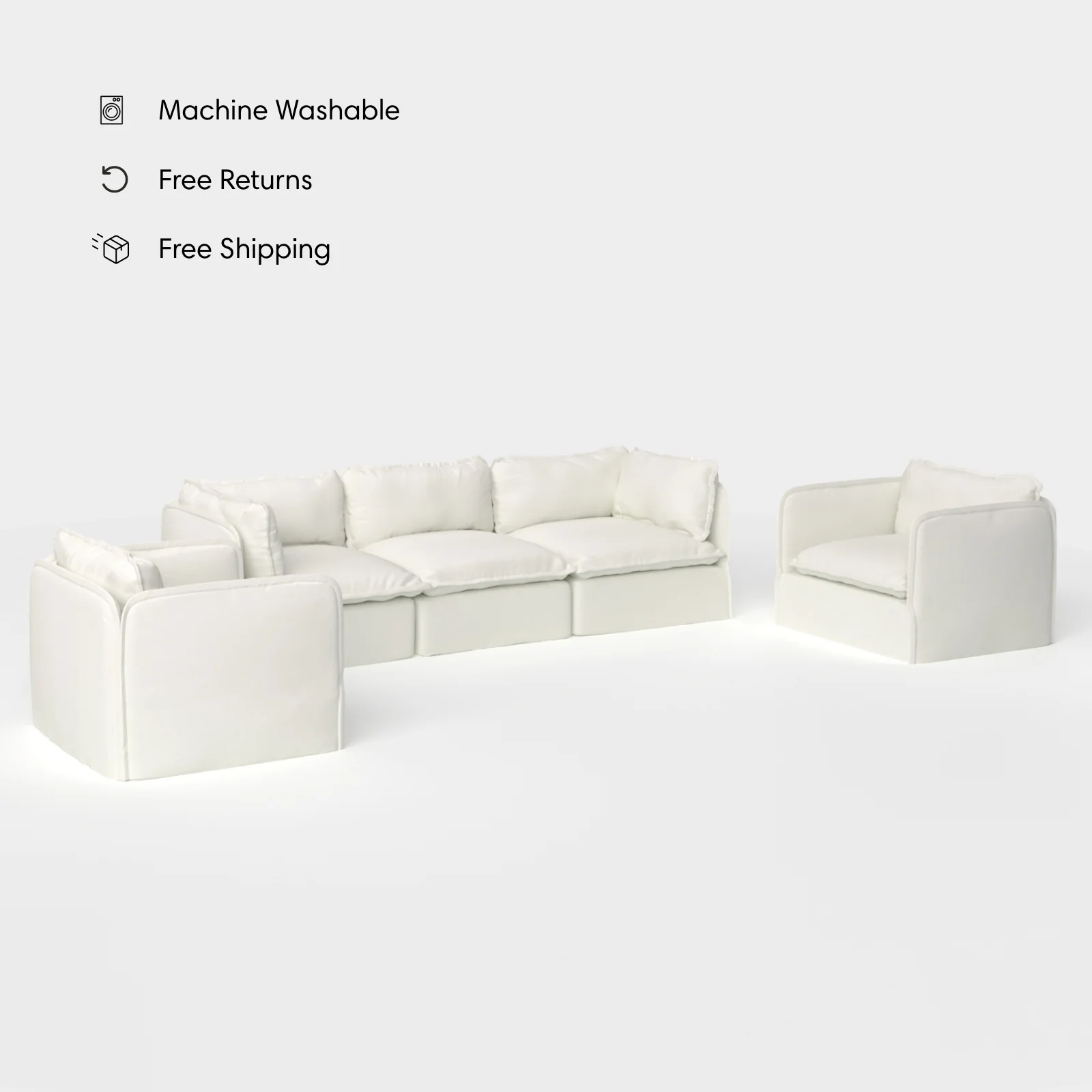 Modular Outdoor Washable 3-Seater Sofa + Armchair Set | Classic Canvas in Cloud