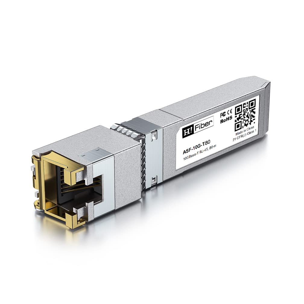 H!Fiber 10Gb SFP+ to RJ45 Module, 80 Meters, Low Power Consumption 10Gbase-T Ethernet SFP+ Copper Transceiver for Cisco, Meraki, MikroTik, Ubiquiti, Unifi, Netgear, QNAP and More, Cat6a/7/8, 4 Pack