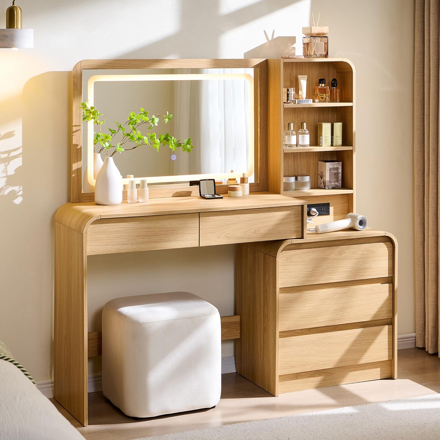 Aitjunz Vanity Desk with Mirror and Lights, 50” Modren Makeup Vanity with 35.43