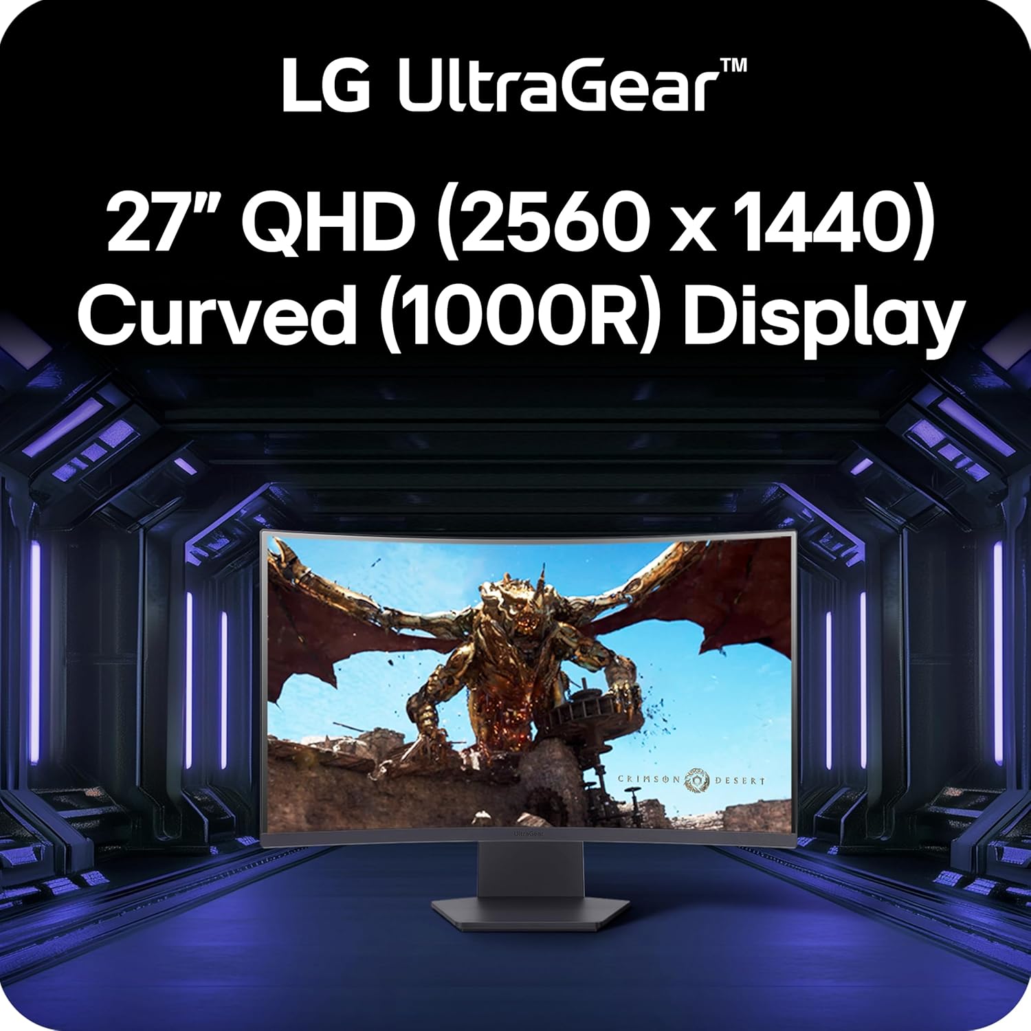 LG 27GS60QC-B Ultragear 27-inch Curved Gaming Monitor QHD (2560x1440) 180Hz 1ms 1000R AMD FreeSync HDR10 HDMIx2 DisplayPort Borderless Design Black Stabilizer DAS Crosshair FPS Counter - Black