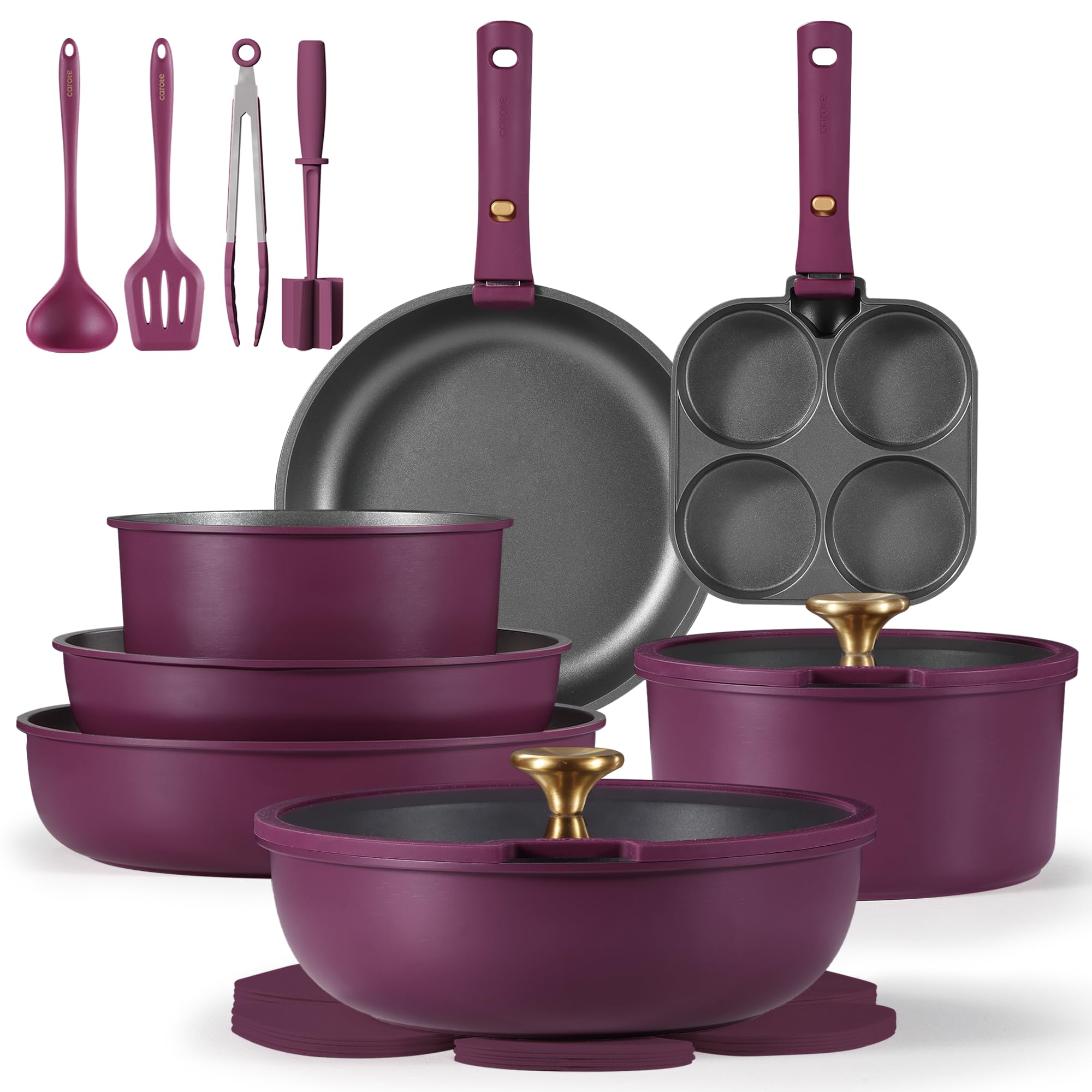 CAROTE 21pcs Nonstick Cookware Set with Removable Handle
