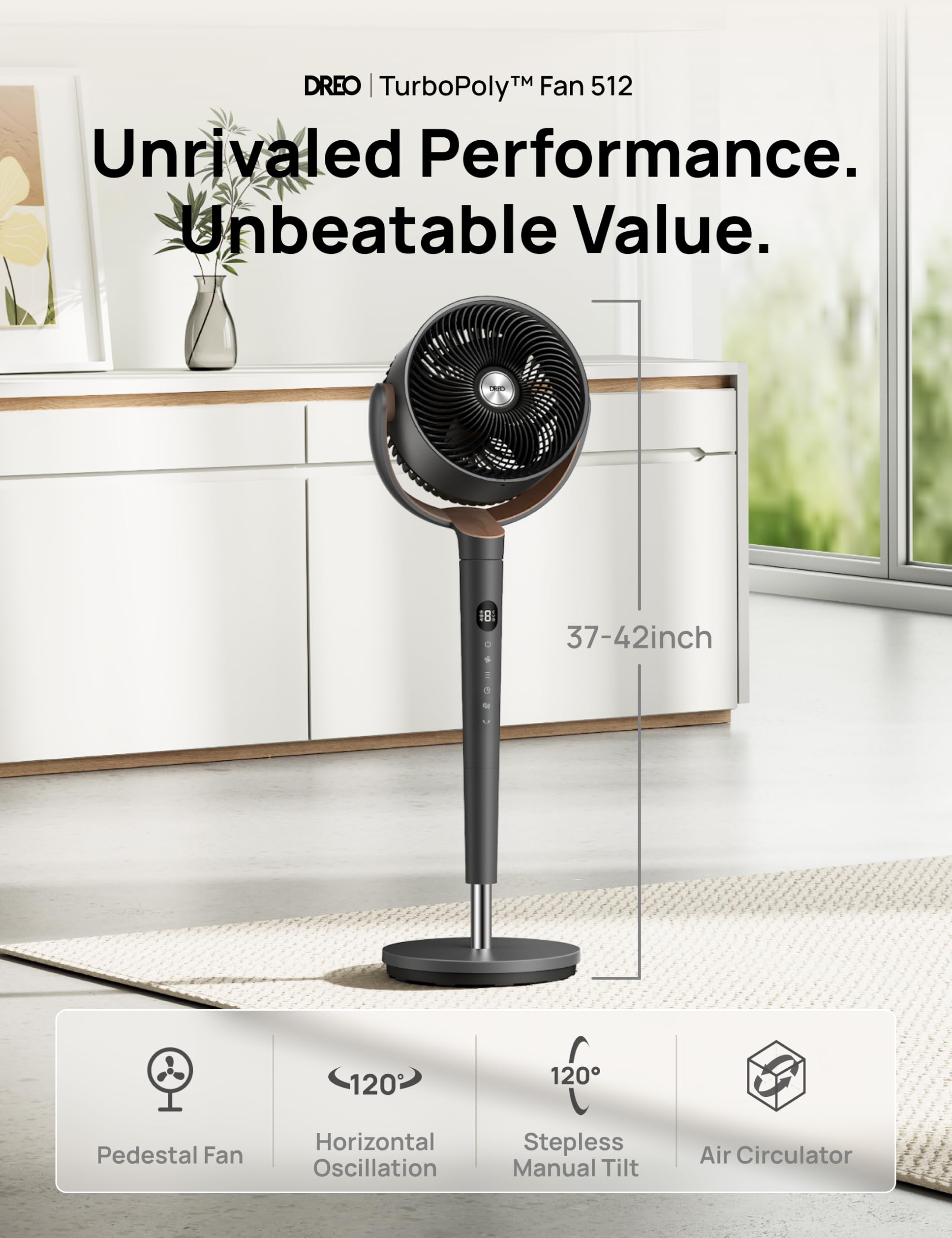 DREO Bed Fan with 120° Oscillation and 9 Speeds