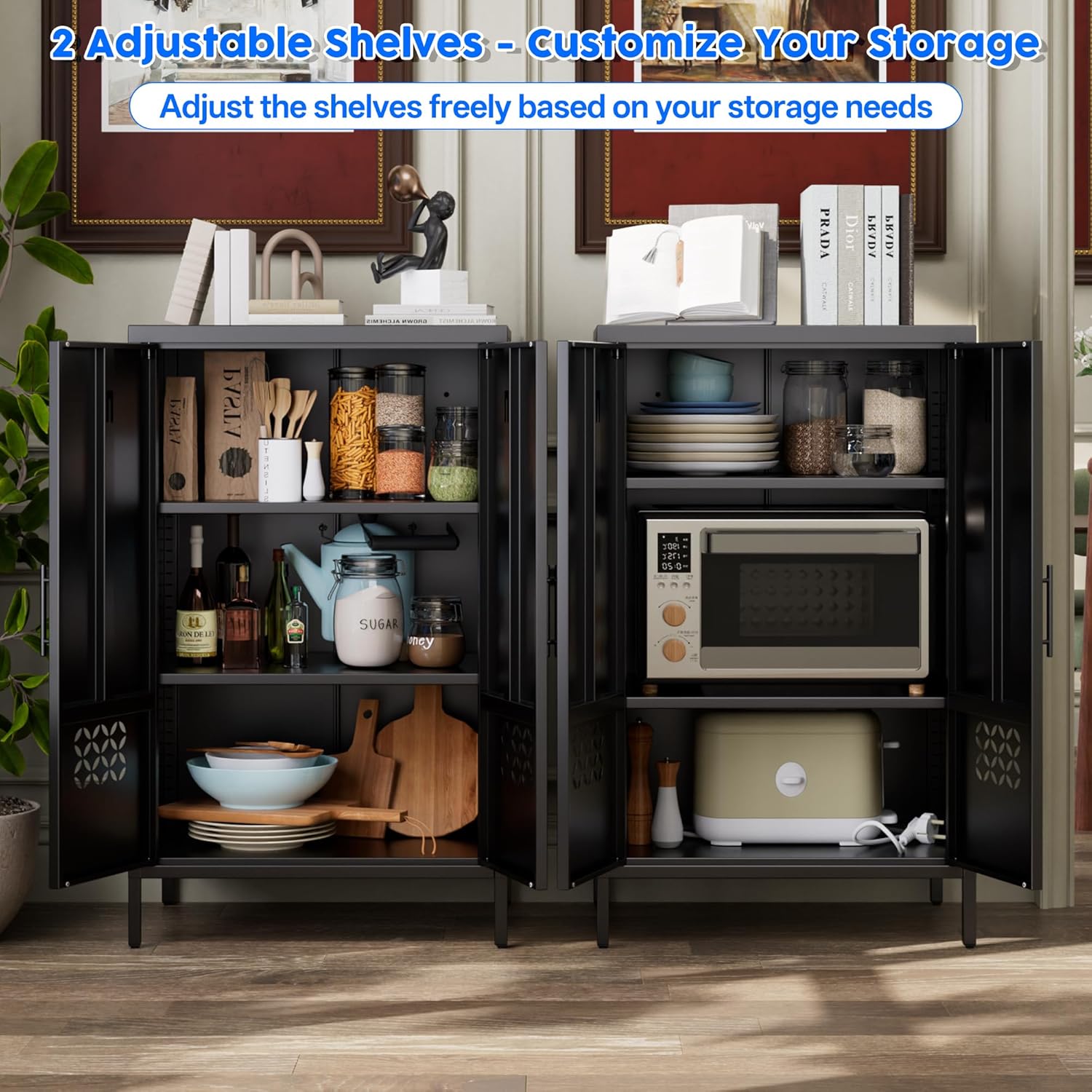 Metal Storage Cabinet with Adjustable Shelves,Metal Sideboard Cabinet with 2 Doors for Home,Office, 42