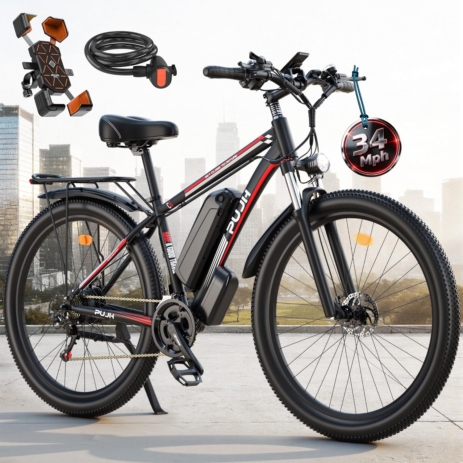 2000w Electric Bike for Adults PU1,Max 34 MPH Speed Up to 80 Miles Range,29