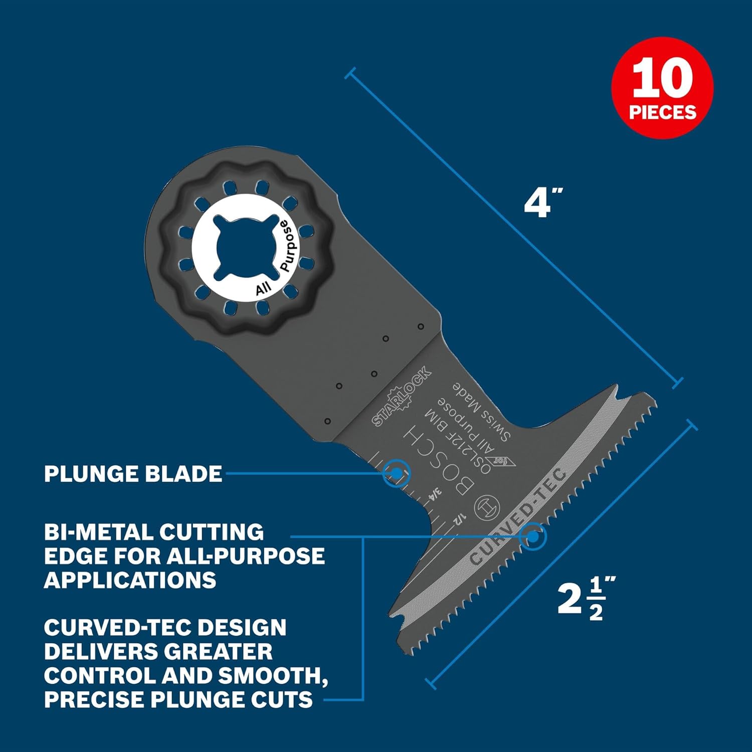 Bosch OSL212F-10 2-1/2 in. Starlock® Oscillating Multi Tool Bi-Metal Plunge Cut Blade 10 pk.