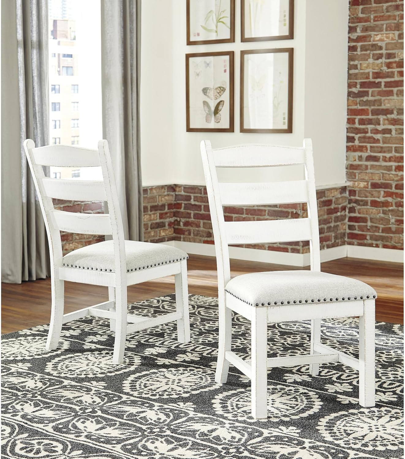 Signature Design by Ashley Valebeck Farmhouse Cushioned Dining Chair, 2 Count, Nailhead Trim, Fabric Upholstery, Solid Wood, 39