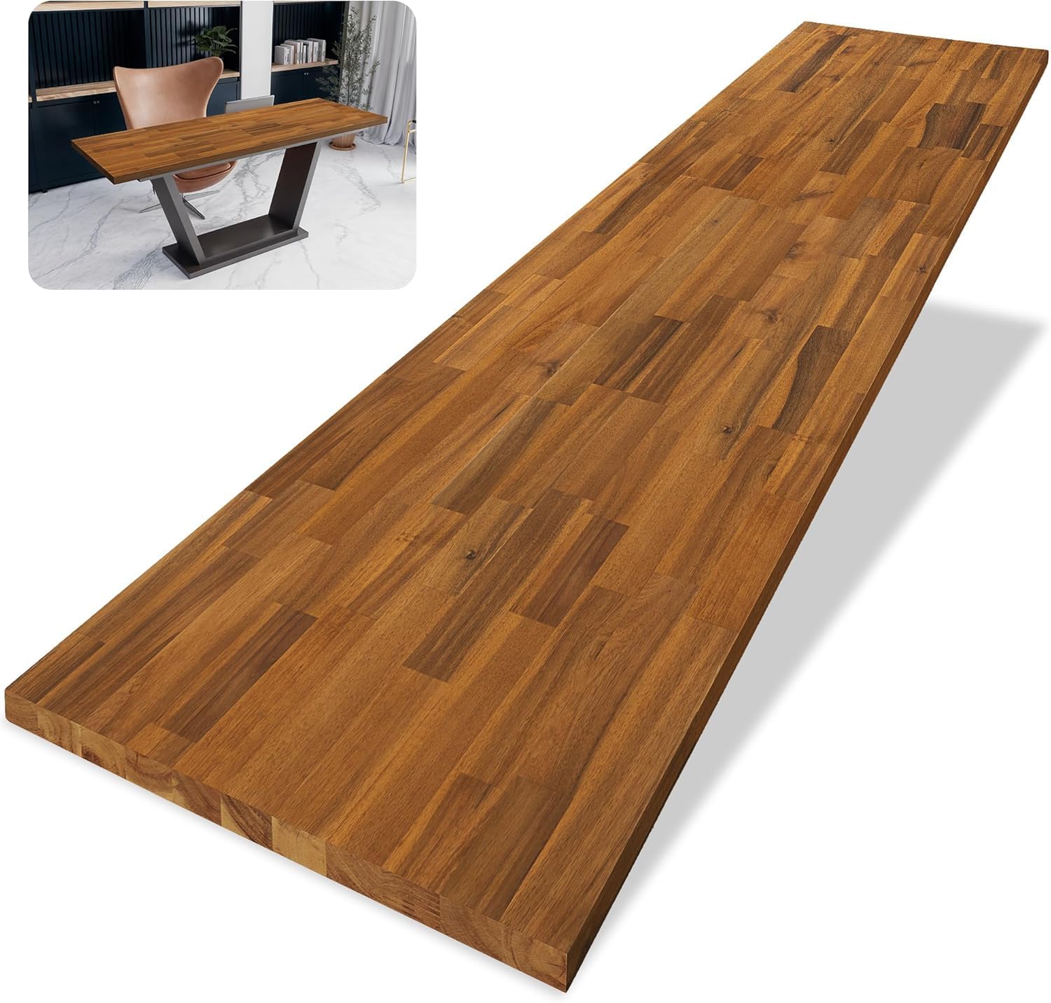 Howizz 60 x 25 in. Solid Wood Table Top, Teak Stained Acacia Desktop for Standing Desk/Office Tabletop/Countertop, 0.7in. Thick