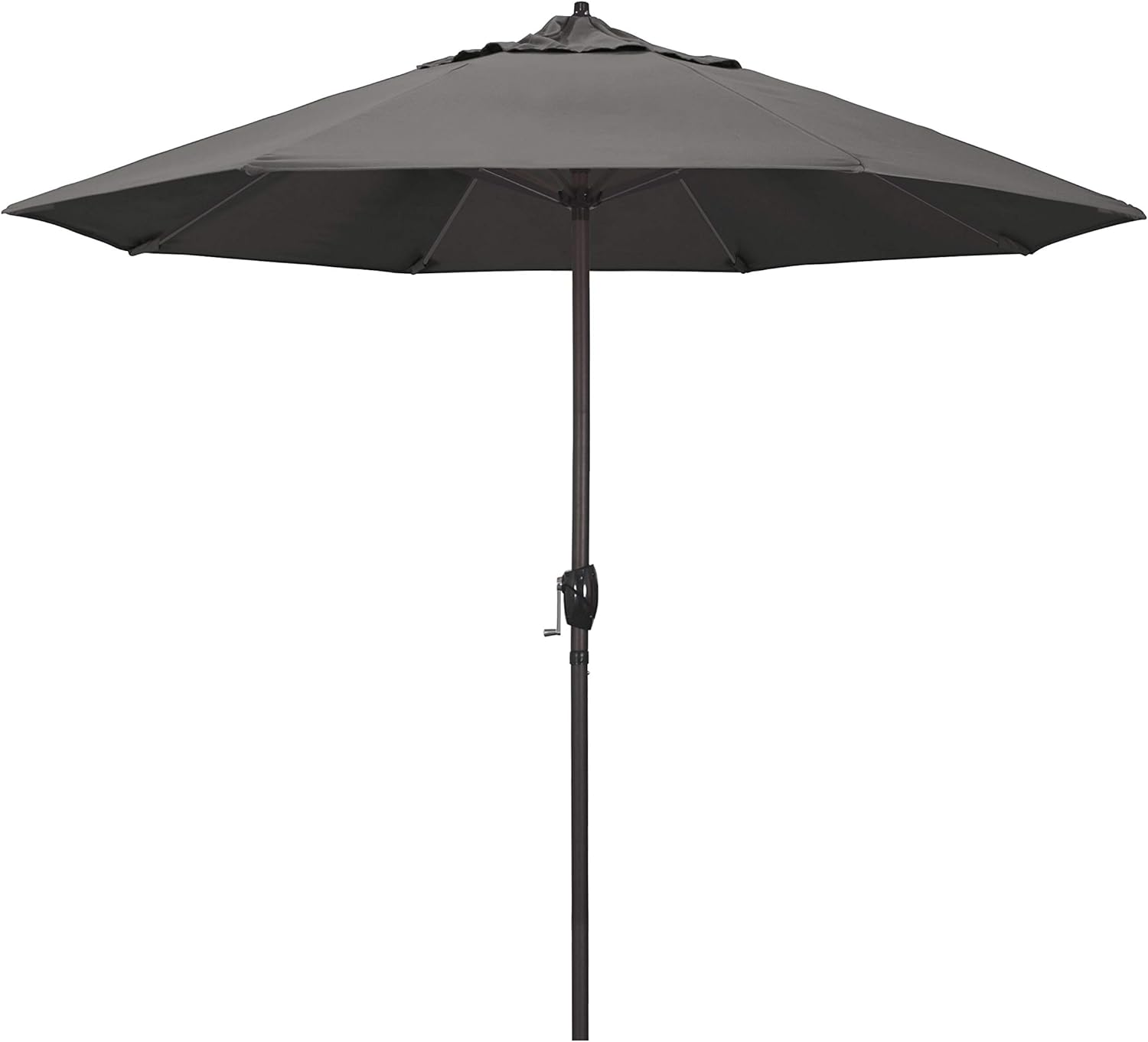 California Umbrella 12-Year Protection 9-Ft Outdoor Patio Umbrella, Sunbrella Fade-Resistant Acrylic Fabric, Auto Tilt and Crank, Heavy-Duty Aluminum Frame/Reinforced Ribs, Bronze Pole, Charcoal