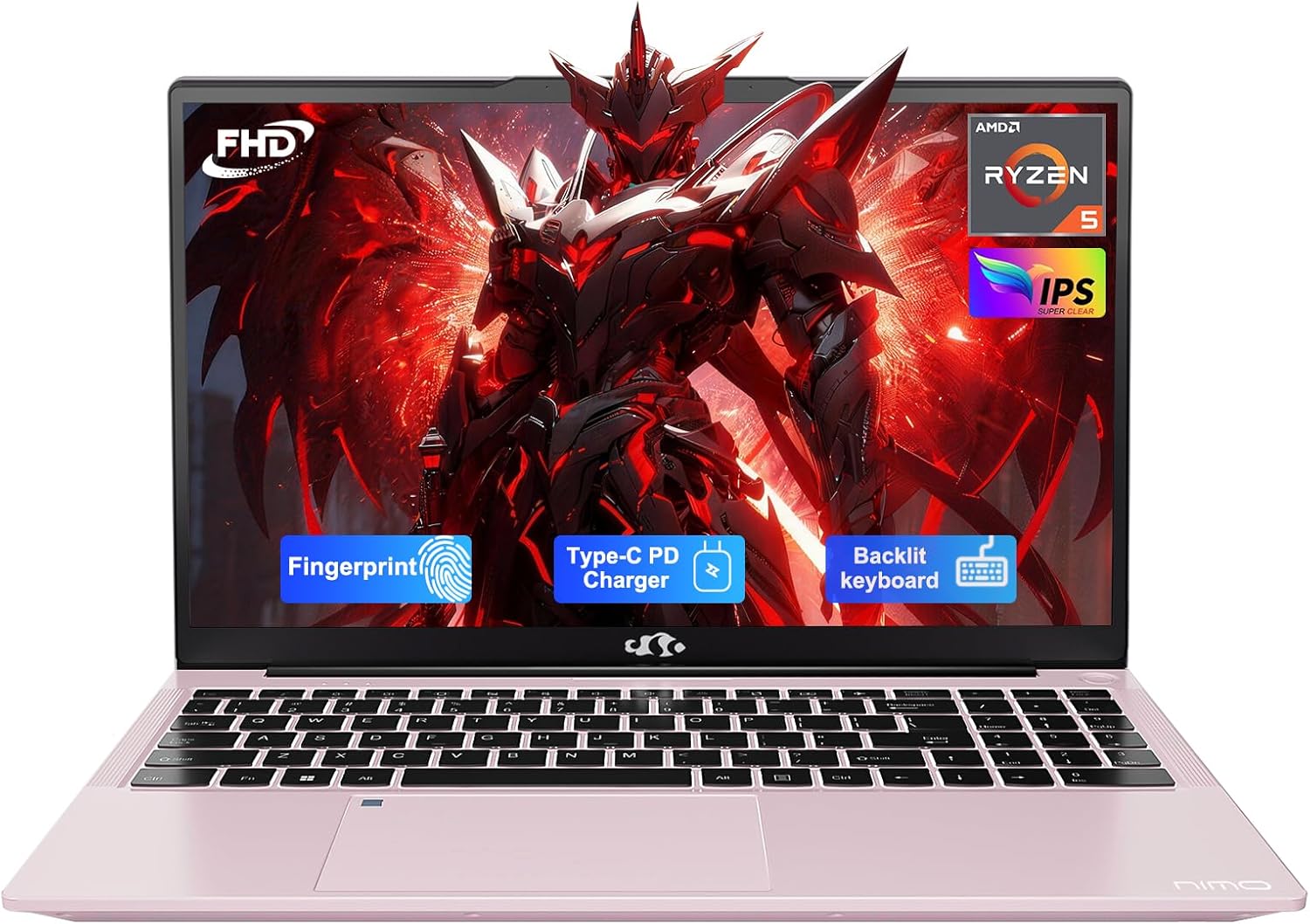 NIMO 15.6'' IPS FHD-Laptop, 16GB RAM 512GB SSD AMD Ryzen 5(Beat i5-1135G7, 4 Cores Up to 3.7GHz) Student Computer with 65W Type-C, 2 Years Warranty, Fingerprint, Backlit Keyboard, BT5.2, for Home