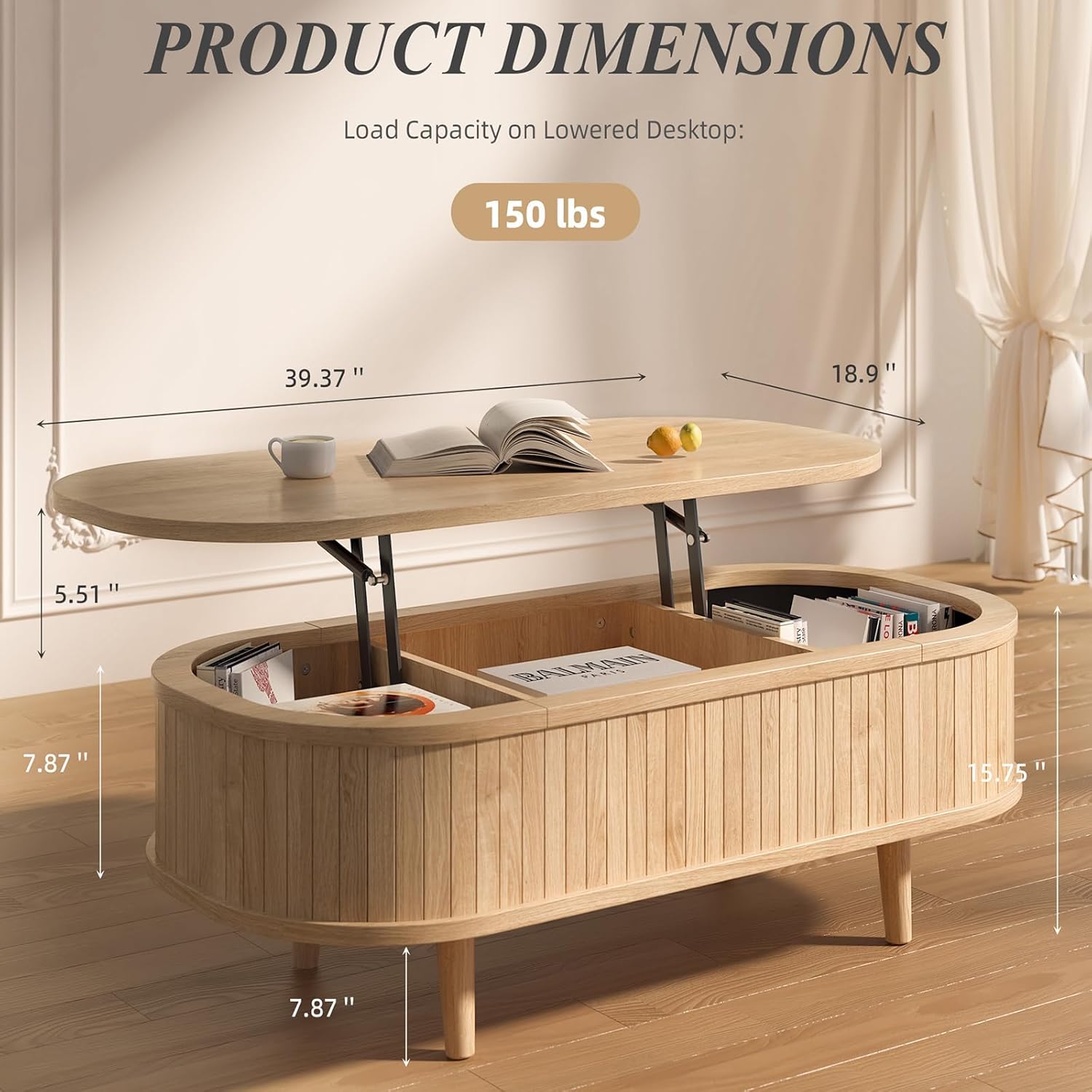 Easyego Oval Lift Top Coffee Table with Storage, 40