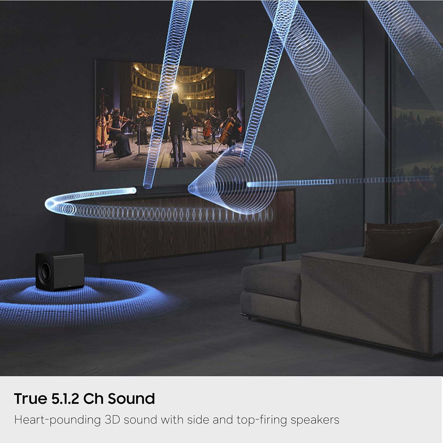 Samsung Q-Series Soundbar HW-Q800H 5.1.2ch with Wireless Subwoofer, Wireless Dolby Atmos, Q-Symphony, SpaceFit Sound Pro, Adaptive Sound, Game Mode Pro, Alexa Built-in (2026 Model)