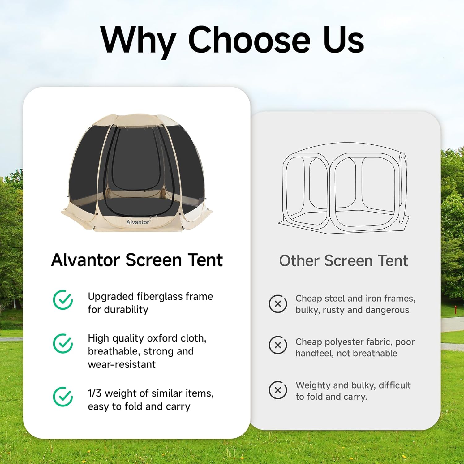 Alvantor Pop Up Screen House Tent, Instant Outdoor Gazebo with Mosquito Netting & UPF 50+ Sun Protection, Portable Canopy Shelter for Patio, Backyard, Camping (2-10 Person)