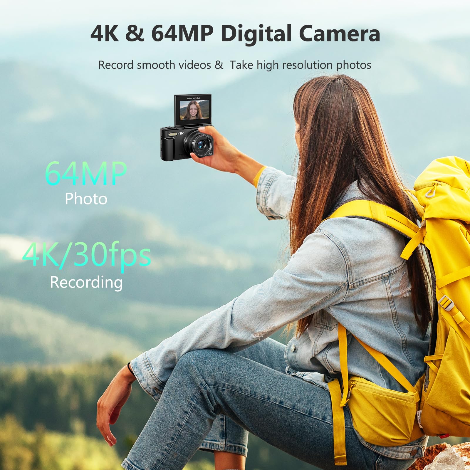VJIANGER 4K Digital Camera, 64MP Vlogging Cam with 18X Zoom