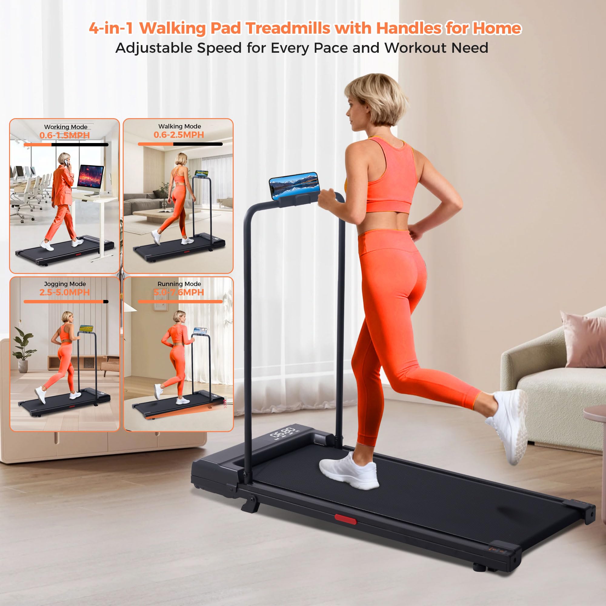 SUOUER Walking Pad Treadmill with Incline & Handle Bar