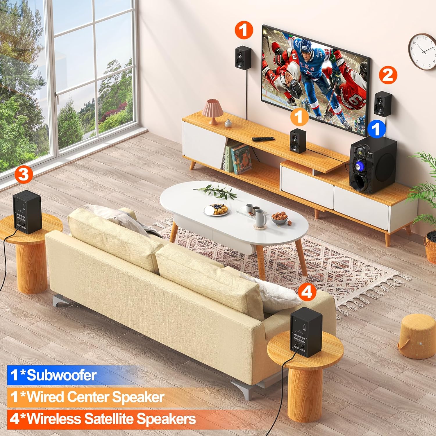 Bobtot Wireless Surround Sound System Home Theater System, 1000W Surround Speakers 8