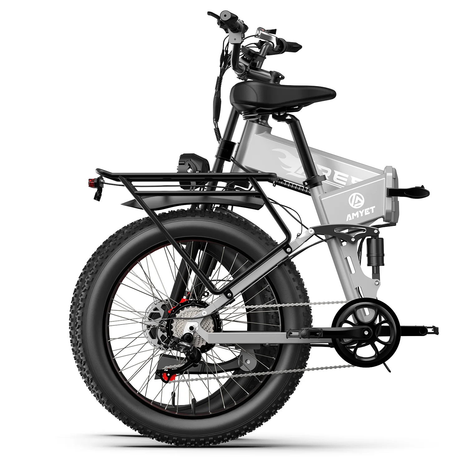 Bicicleta elétrica dobrável de montanha AMYET Ares com motor duplo de 2*1000W, 52V/20Ah - Cinza