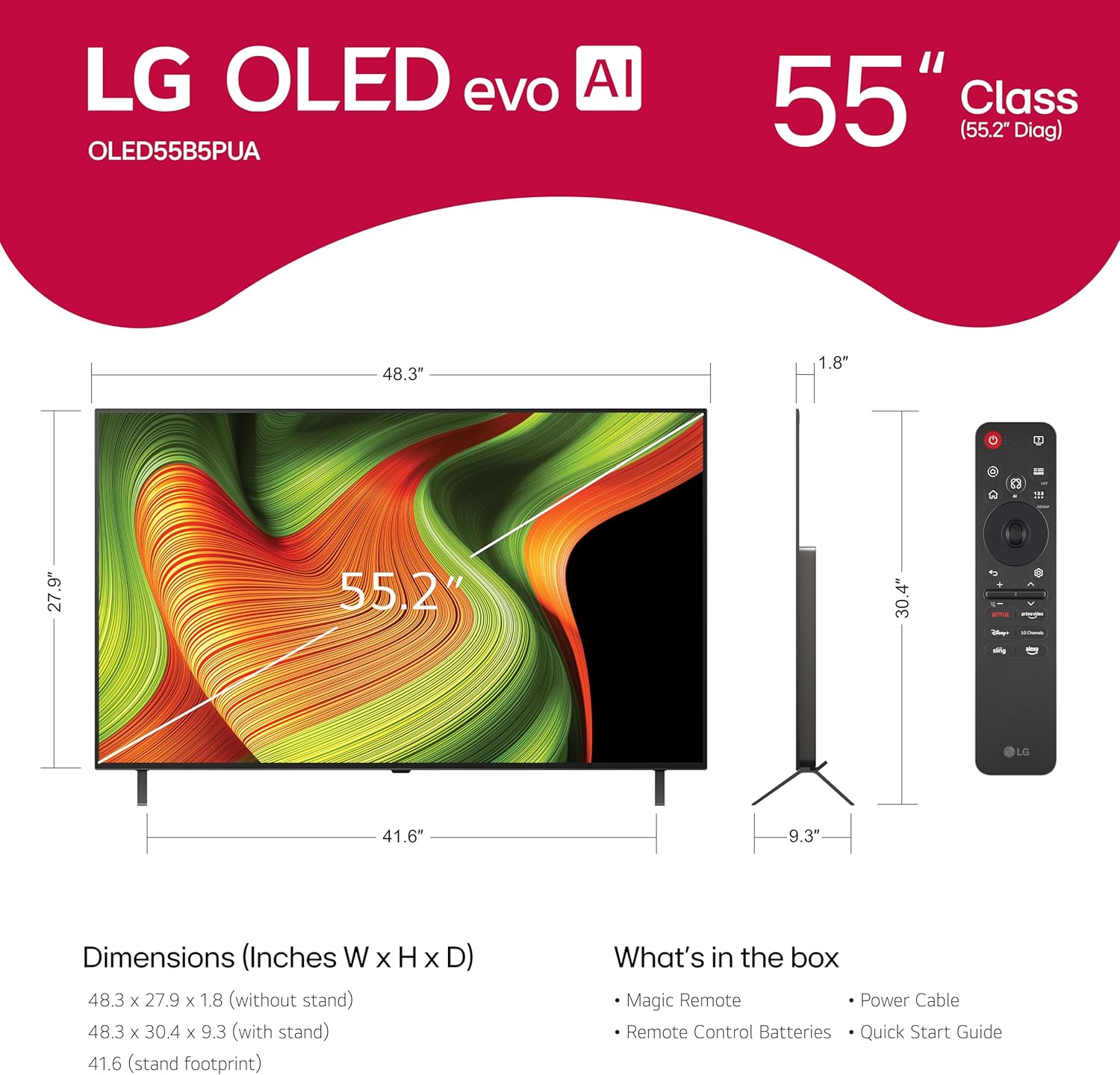 LG 55-Inch Class OLED AI 4K B5 Series Smart TV w/Dolby Atmos, Dolby Vision, HDR10, AI Super Upscaling 4K, Filmmaker Mode, Wow Orchestra, Alexa Built-in (OLED55B5PUA.AUSZ, 2025)