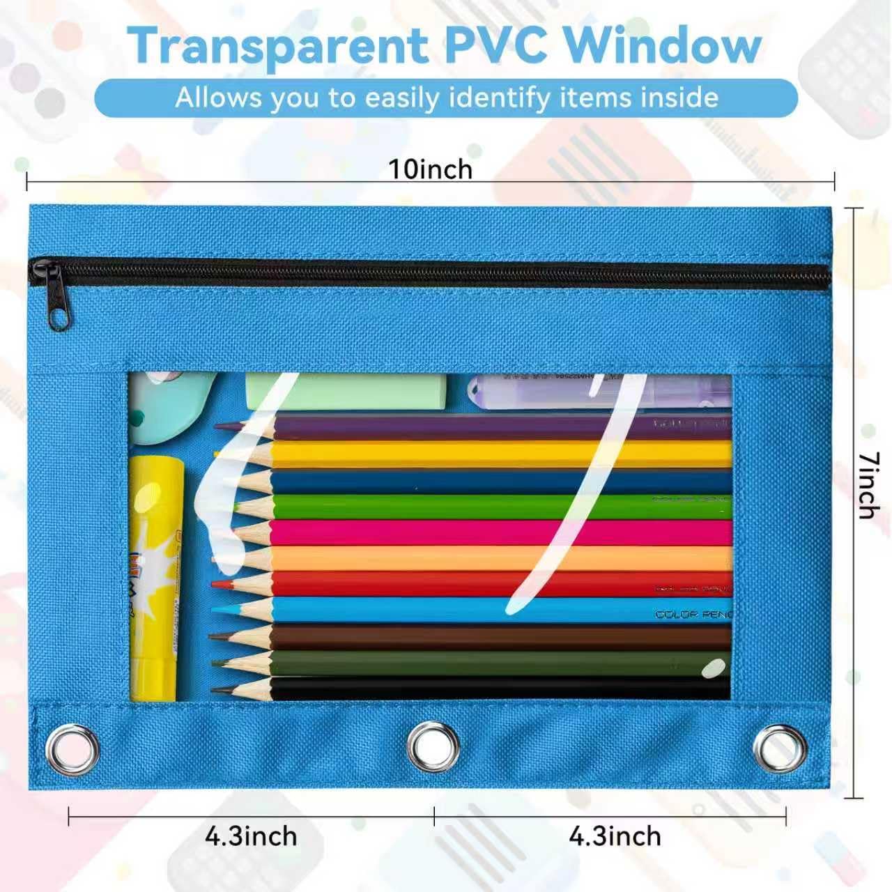 Jumlys 102 Packs Pencil Pouch for 3 Ring Binder, Bulk 3-Holes Zipper Pencil Pouches in Assorted Colors, Sturdy and Durable Cloth Pencil Case with Clear Window for Office School College Supplies
