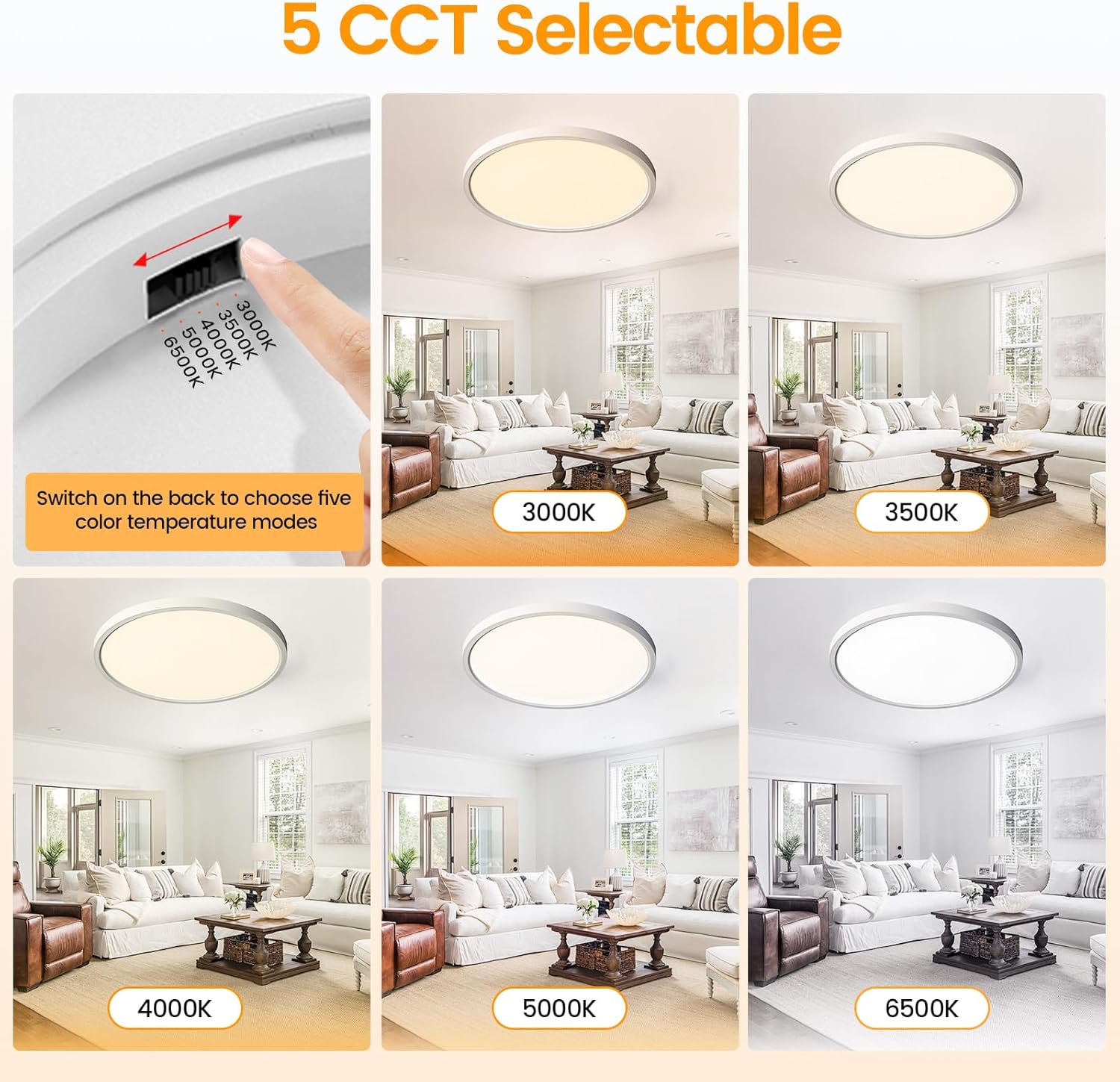 TALOYA 8 Pack 12 Inch Flush Mount LED Ceiling Light Fixture, White Sleek Ceiling Lamps for Kitchen Living Room Laundry, 3000K/3500K/4000K/5000K/6500K CCT Selectable, Easy to Install and Ultra Slim