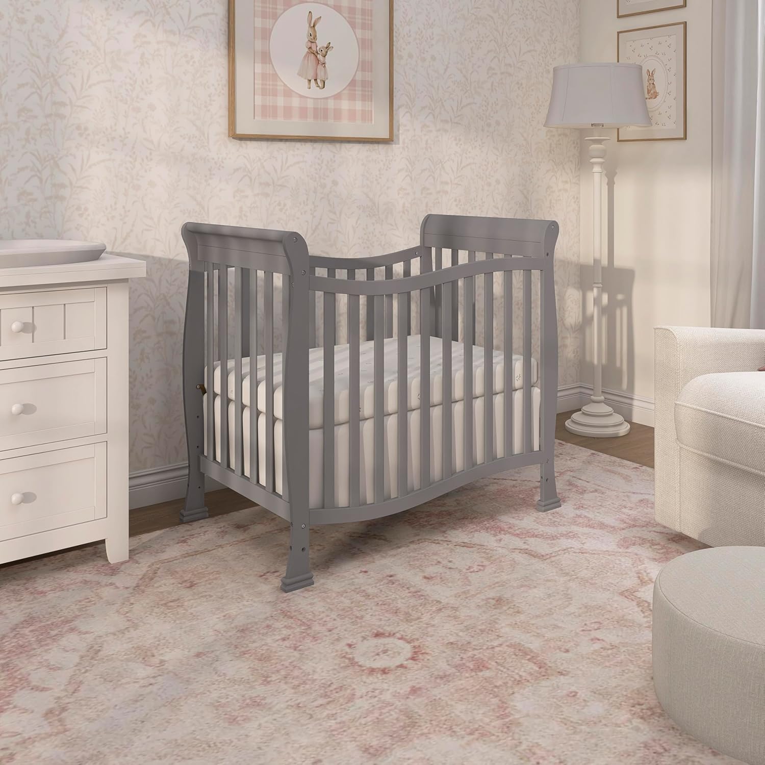 Dream On Me Violet 4-in-1 Convertible Mini Crib in Steel Grey, Greenguard Gold Certified, JPMA Certified, 3 Position Mattress Height Settings, Non-Toxic Finish