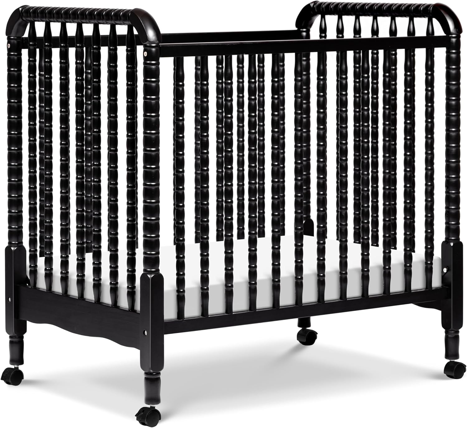 Davinci Jenny Lind 3-in-1 Convertible Mini Crib in Ebony, Removable Wheels, Greenguard Gold Certified