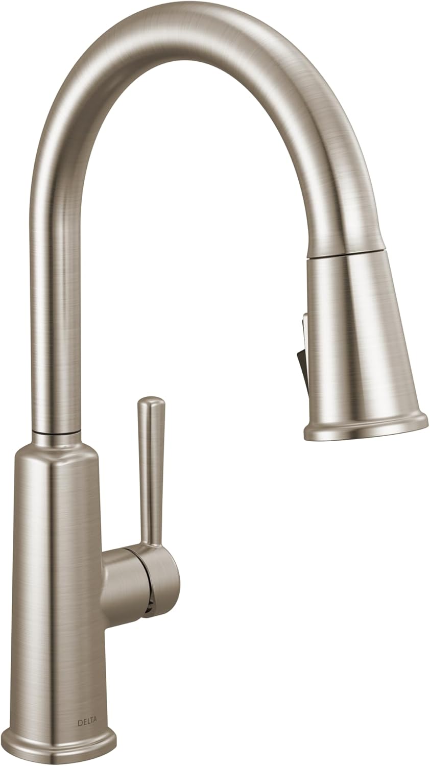 Delta Finnridge Brushed Nickel Kitchen Faucet with Pull Down Sprayer, High Pressure ProClean Spray Modern Single Hole Kitchen Sink Faucet, Stainless 19730LF-SS