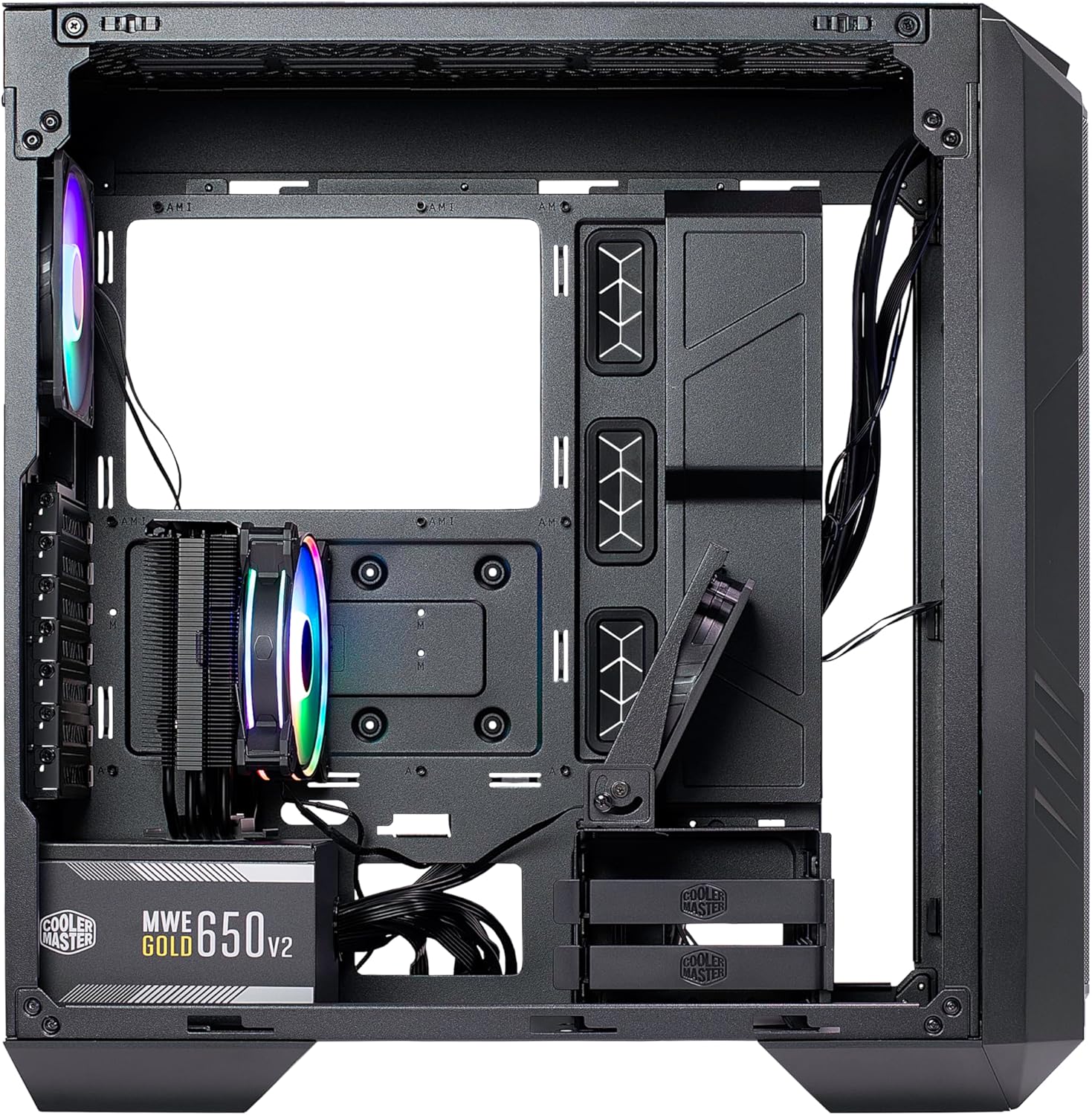 Cooler Master HAF 500 Pro Bundle – PC Case + PSU + CPU Cooler, High Airflow ATX Mid-Tower PC Case with Dual 200mm ARGB Fans + Hyper 212 Halo CPU Air Cooler + MWE 650W Gold Power Supply