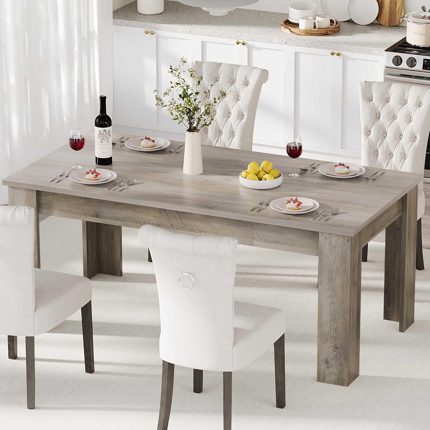 GarveeHome Dining Table for 4-6, Rectangular Dining Room Table with Large Table Top, Farmhouse Wood Dining Dinner Table for Dining Room, Kitchen, Living Room, Retro Gray