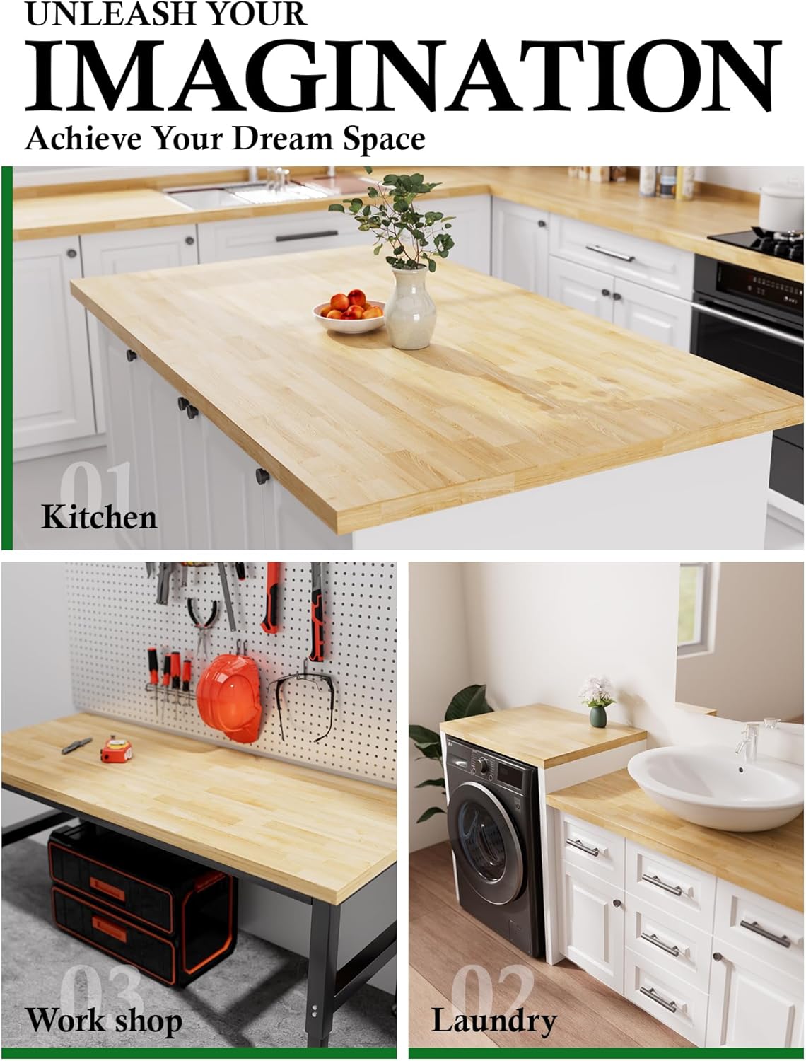 3FT Butcher Block Countertop Birch Solid Wood - 36