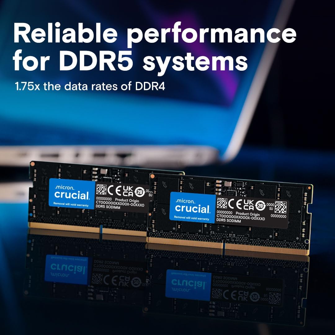 Crucial 64GB DDR5 RAM Kit (2x32GB), 4800MHz CL40 Laptop Memory - SODIMM 262-Pin - Compatible with 12th Intel Core - CT2K32G48C40S5