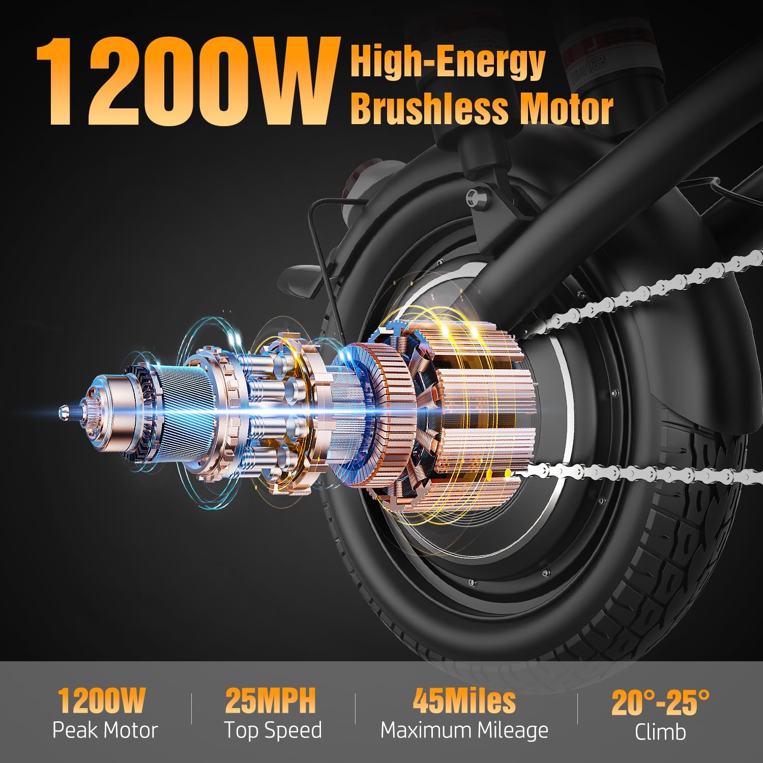 Electric Bike for Adults Teens, 800/1200W Peak Folding Ebike, 22/25MPH & 30/45 Miles Range, 14