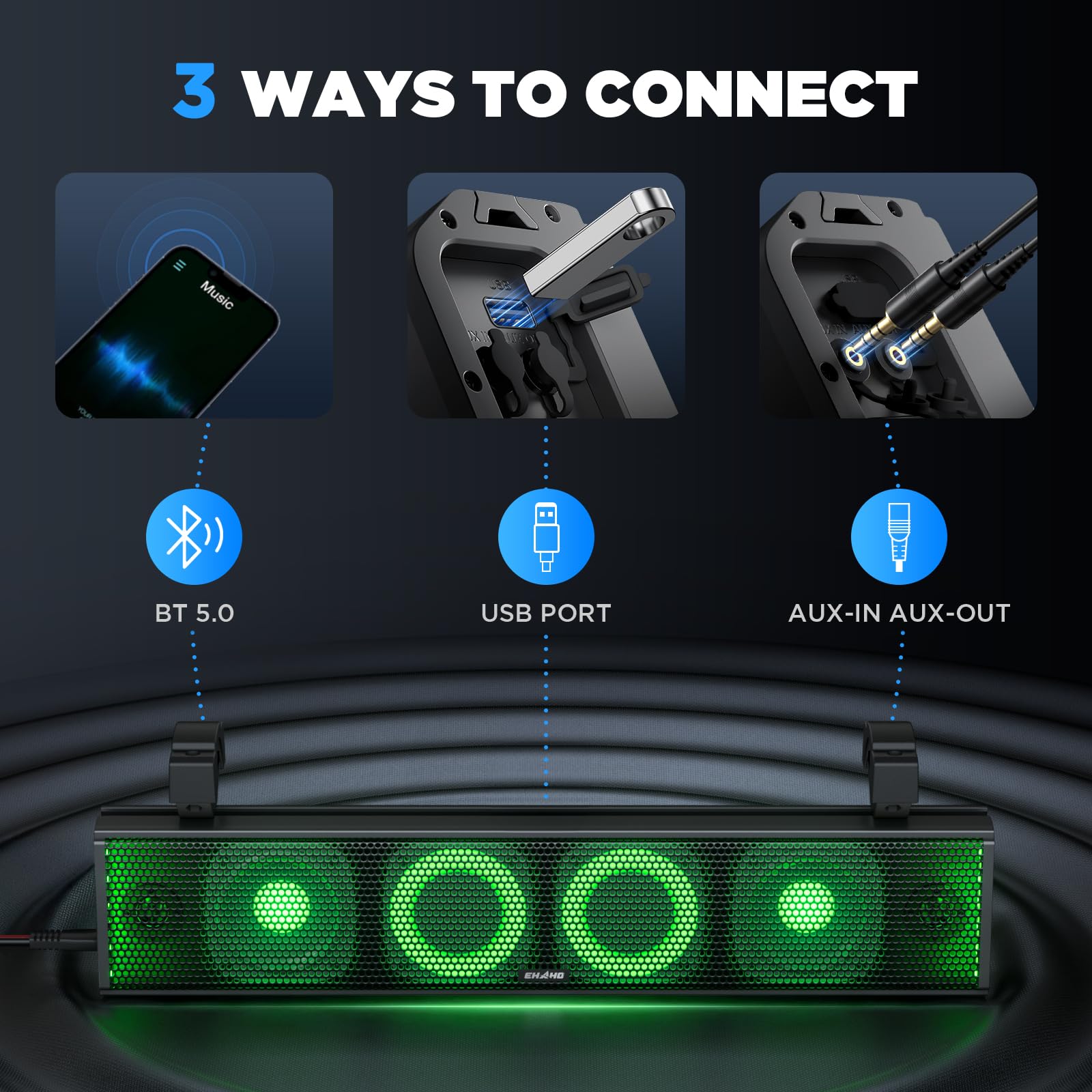 EHAHO 25 Inch UTV Sound Bar with Bluetooth & RGB Lighting