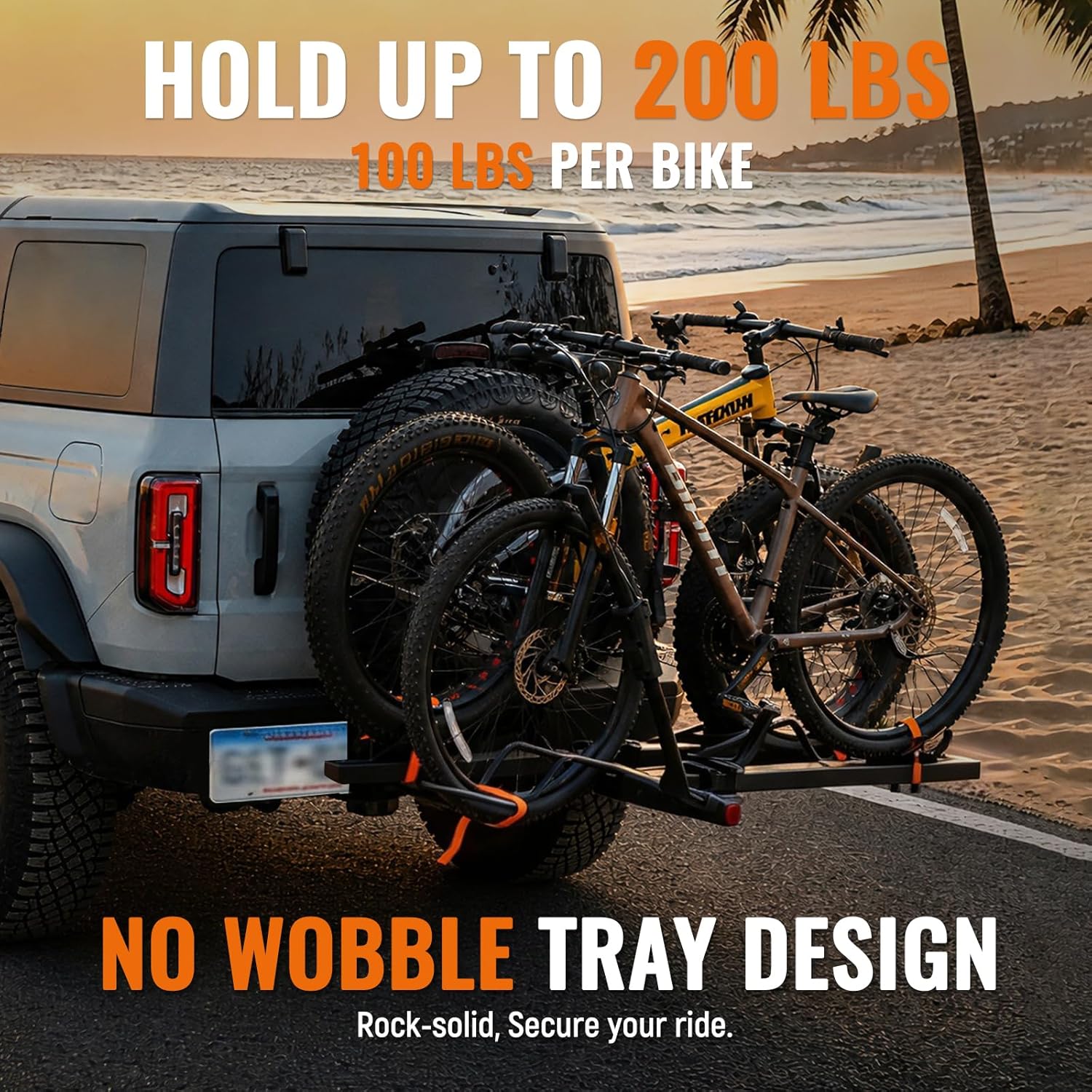 MEEVIZ Ebike Rack for Tow Hitch 2 Bike - 200 Lbs Capacity Heavy Duty Hitch Bike Rack, Smart Tilting Foldable Platform Bicycle Car Racks with 2