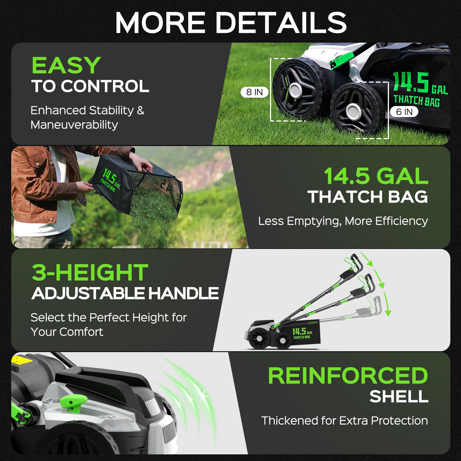 TIECTOWN 2026 16-Inch 2-in-1 Electric Dethatcher & Scarifier
