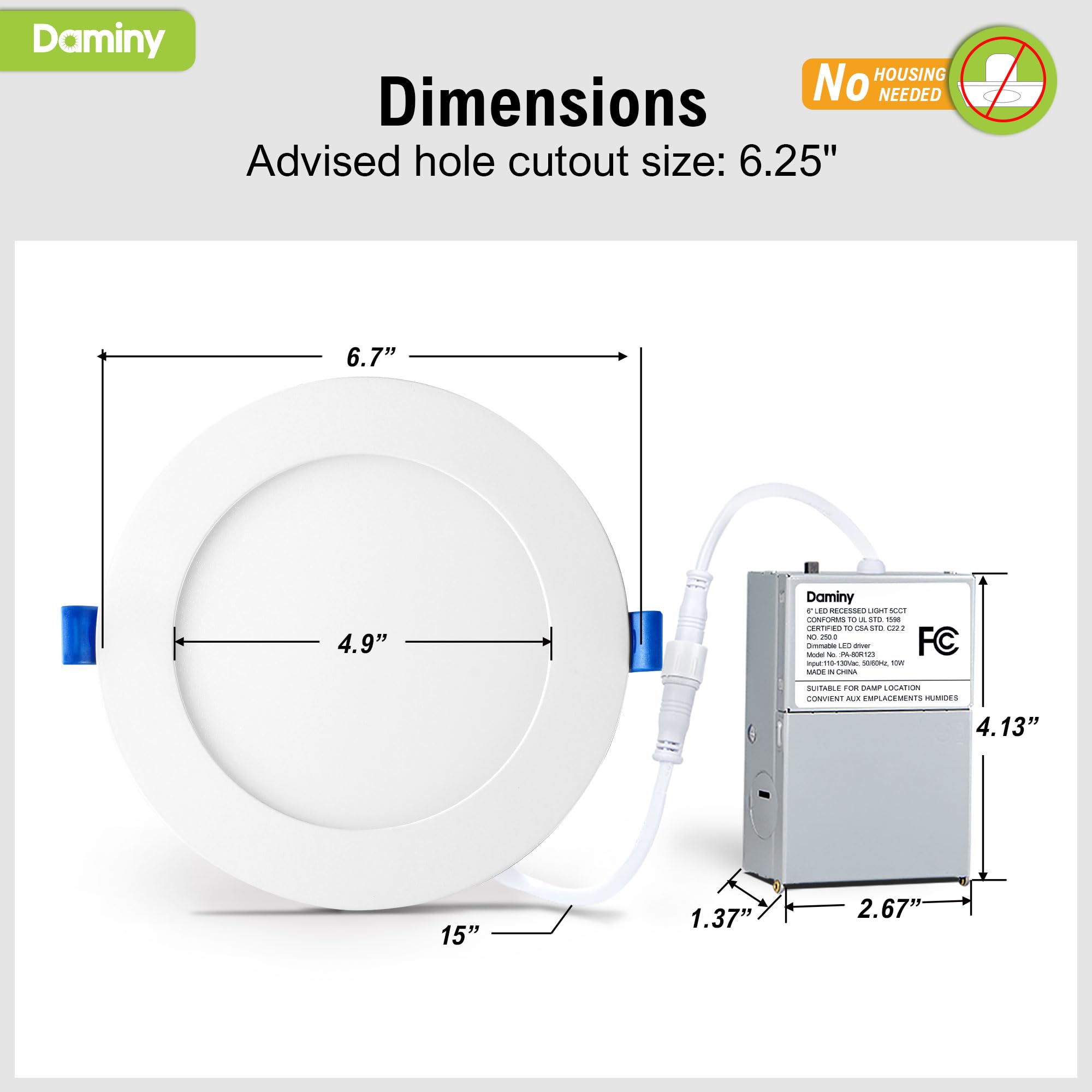 DAMINY 24 Pack 6 Inch Dimmable LED Recessed Lighting