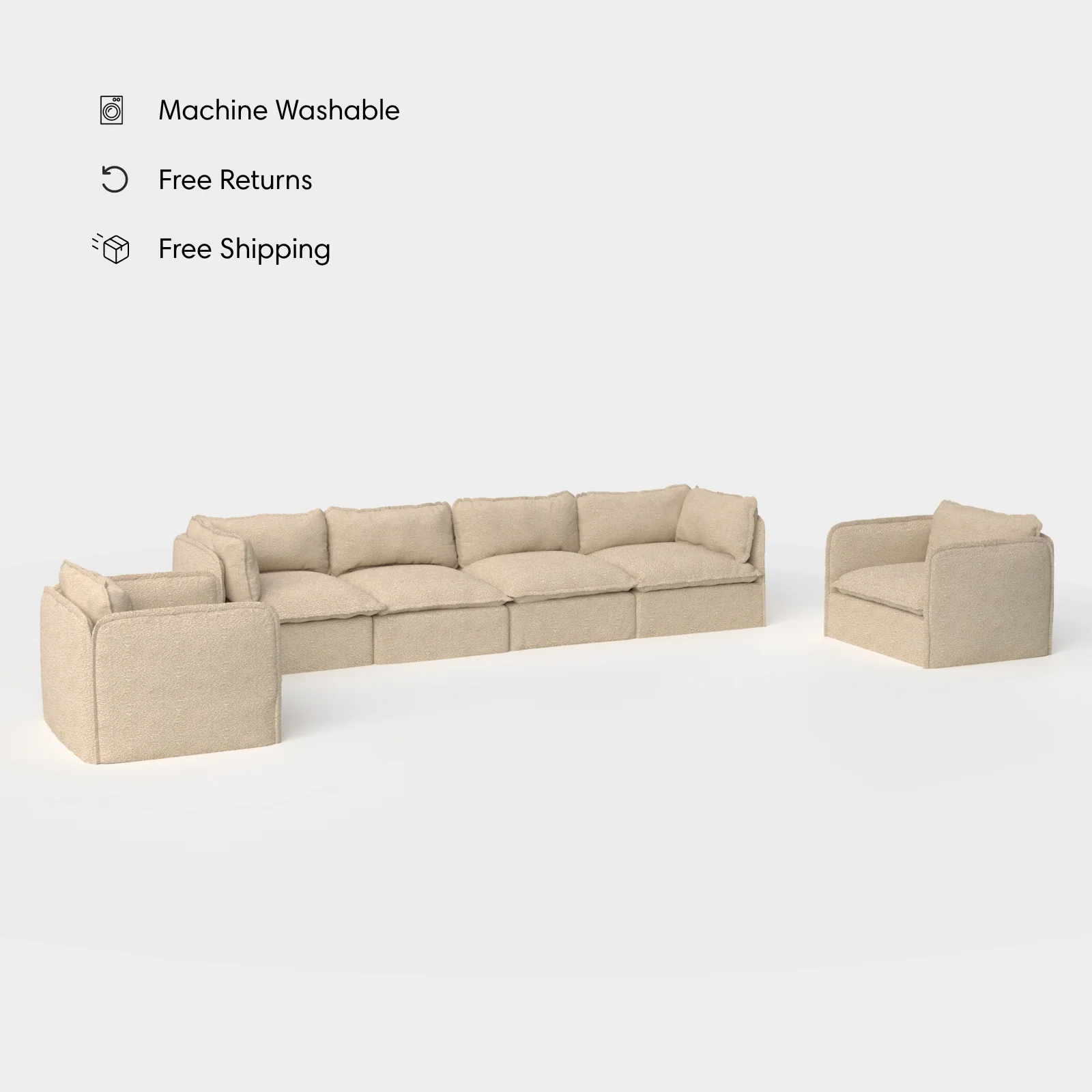 Modular Outdoor Washable 4-Seater Sofa + Armchair Set | Alfresco Boucle in Cashew