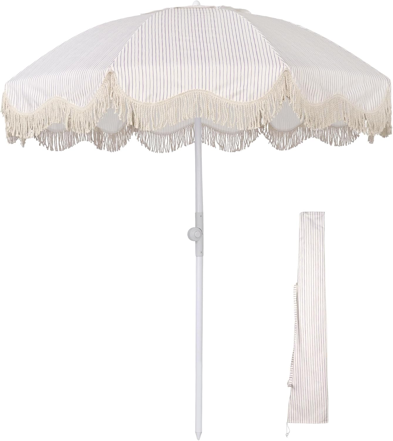 LAGarden Ocean Windproof 6Ft Outdoor Fringe Umbrella Tilting Beach Umbrellas for Sand Portable with Carry Bag Patio Yard Picnic Table Garden Lawn Deck Wedding Pool Party Event