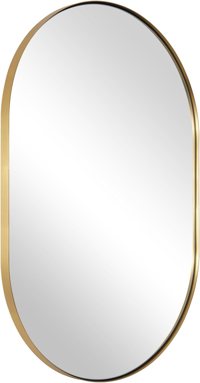ANDY STAR Oval Bathroom Mirror, 20x33''Oval Gold Mirror Stainless Steel Metal Frame Mirror for Bathroom, Entryway, Living Room, Contemporary 1