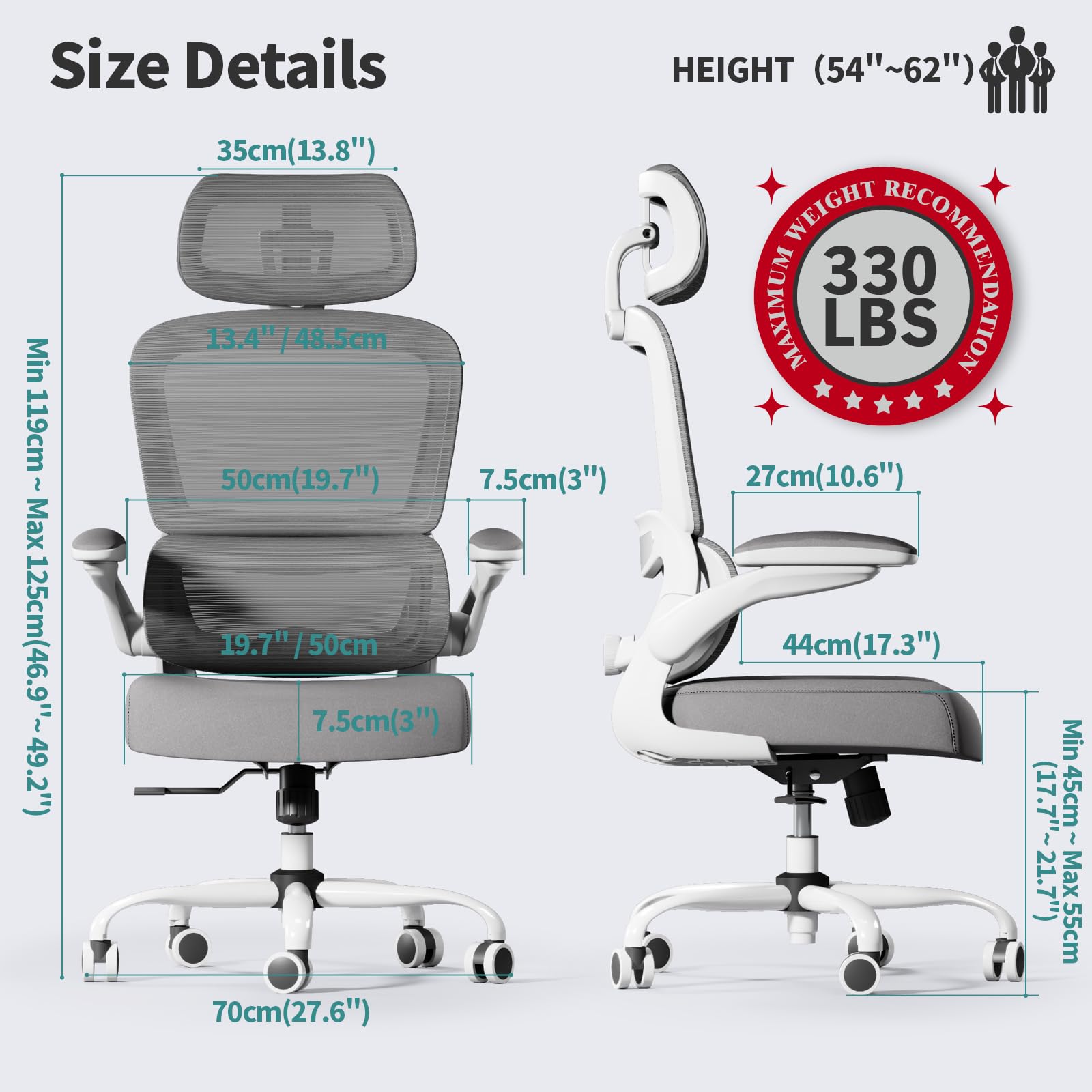 TRALT Ergonomic Office Chair - 330 LBS High Back Mesh Desk Chair