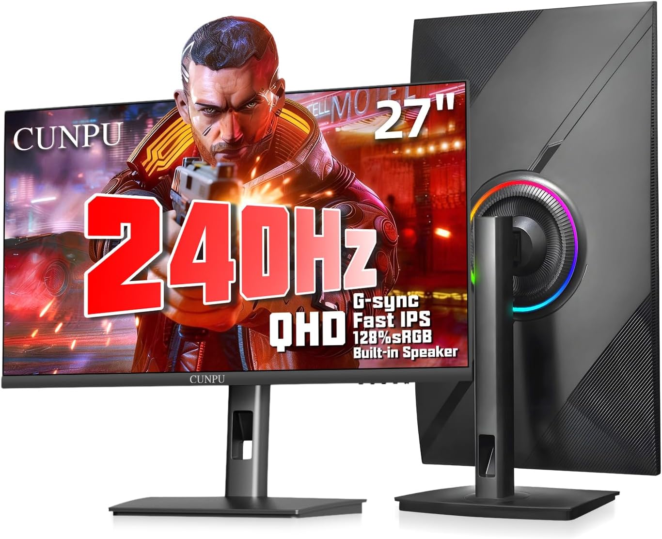 CUNPU 27 Inch 1440P 240Hz Gaming Monitor, Fast IPS, 1ms GTG QHD Gamer Monitor, FreeSync & G-Sync, HDR, 128% sRGB, Height/Pivot/Tilt/Swivel Vertical Monitor, Built-in Dual Speaker, HDMI/DP