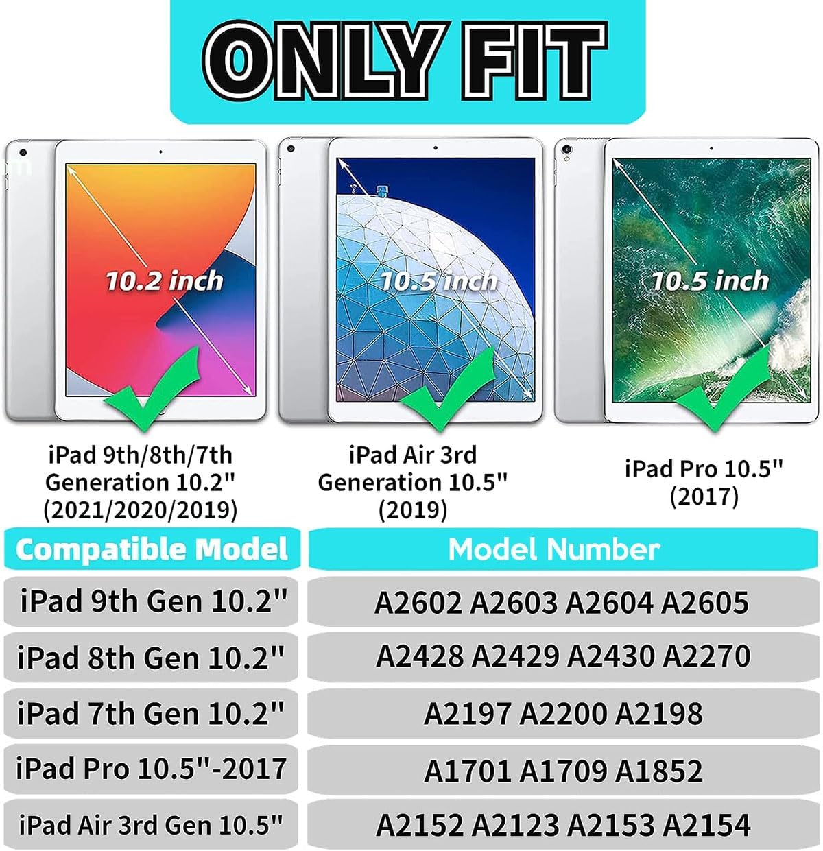 YIHE Kids Case for iPad 10.2 Inch 9th/8th/7th Generation 2021/2020/2019, iPad Pro 10.5 & iPad Air 3, Shockproof Handle Stand Kids Case with Screen Protector for iPad 10.2/10.5 Inch, Cyan&Pink