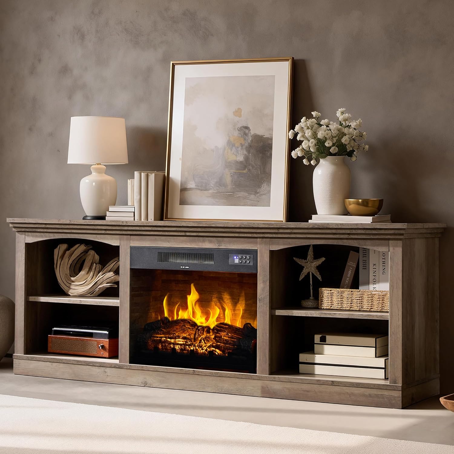 AMERLIFE 70 Inch Fireplace TV Stand for TVs up to 80