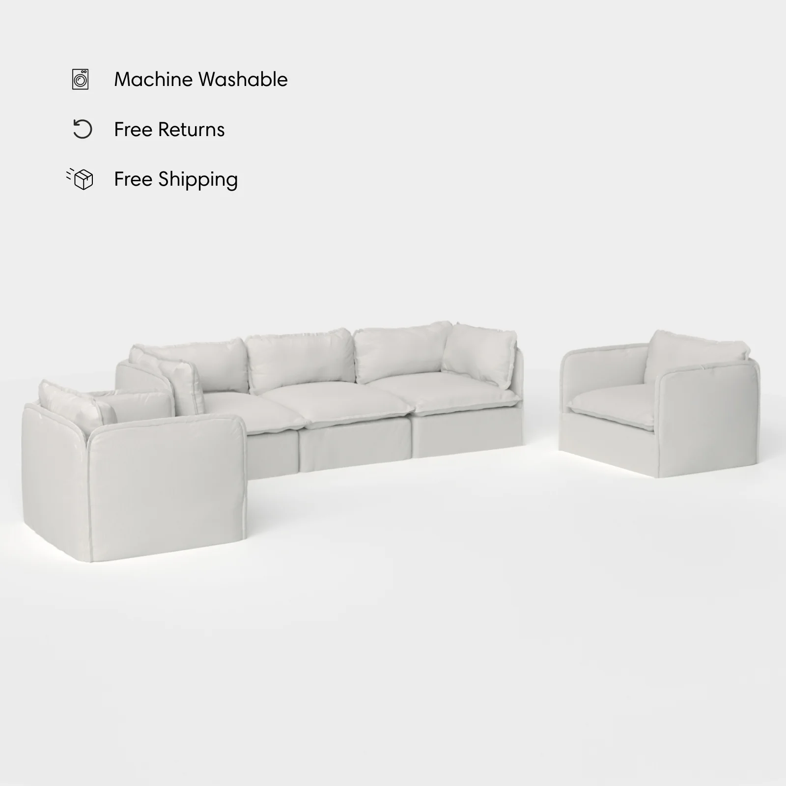 Modular Outdoor Washable 3-Seater Sofa + Armchair Set | Nano Slubweave in Mist
