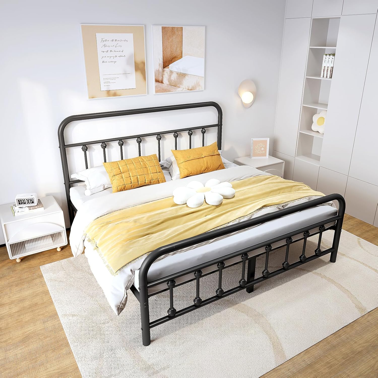 Vengarus 14-Inch King Bed Frame – Classic Metal Platform with Headboard and Footboard,Under Bed Storage, Mattress Foundation, No Box Spring Needed,Black