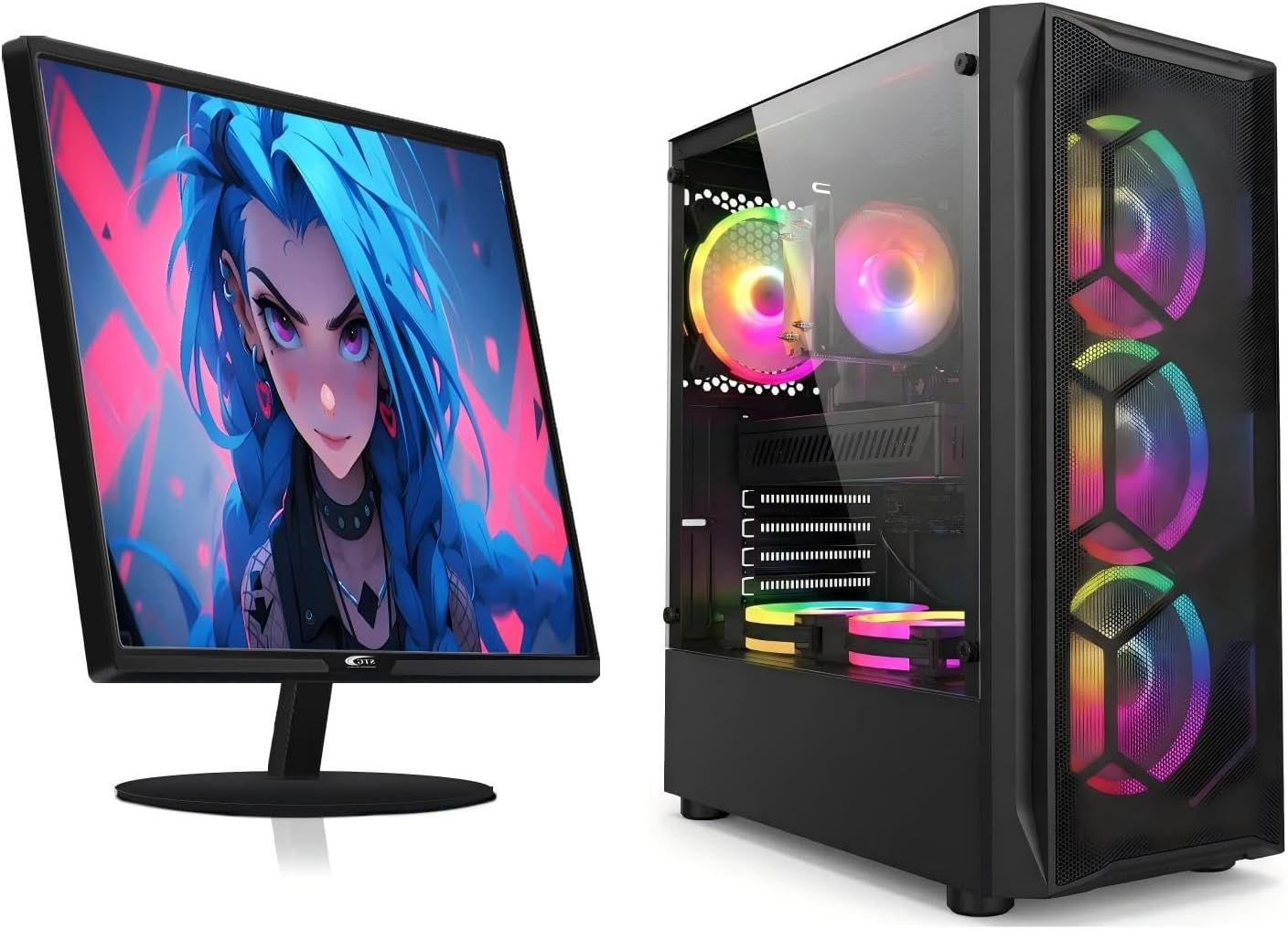 STGAubron Gaming PC Bundle with 24 Inch FHD LED Monitor- Intel Core i7 up to 3.9GHz, Radeon RX 580 8G Video Card, 16GB RAM, 1TB SSD, RGB Fan x 6, Windows 11 Home
