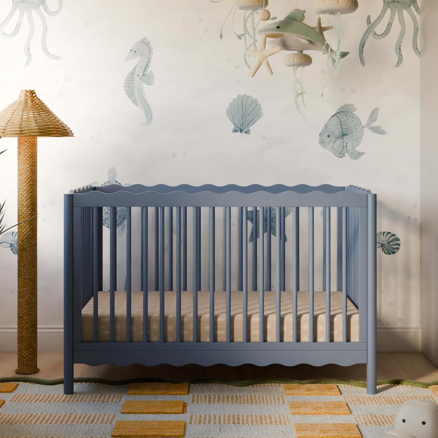 Babyletto Swell 4-in-1 Convertible Crib with Toddler Bed Conversion Kit in Cove Blue, Greenguard Gold Certified, Made of 100% Solid Wood